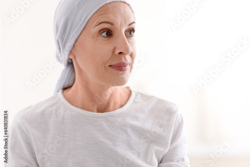 Mature woman after chemotherapy in clinic, closeup