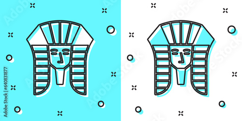 Black line Egyptian pharaoh icon isolated on green and white background. Random dynamic shapes. Vector