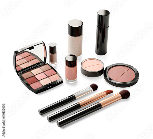 Mock-up of cosmetics set on white background, luxury cosmetics concept, realistic design illustration, generative ai