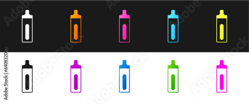 Set Electronic cigarette icon isolated on black and white background. Vape smoking tool. Vaporizer Device. Vector