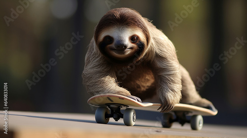 A sloth riding a skateboard