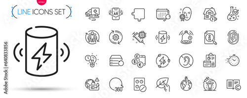 Pack of Teamwork, No hearing and Face verified line icons. Include Augmented reality, Medical tablet, Covid test pictogram icons. Time management, Vaccine protection, Calendar signs. Vector