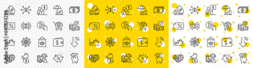 Outline Fraud, Change money and Inflation line icons pack for web with Business person, Bitcoin system, Loan percent line icon. Discount banner, Bitcoin pay, Versatile pictogram icon. Vector