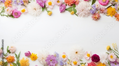 Flowers frame on  background. Top view