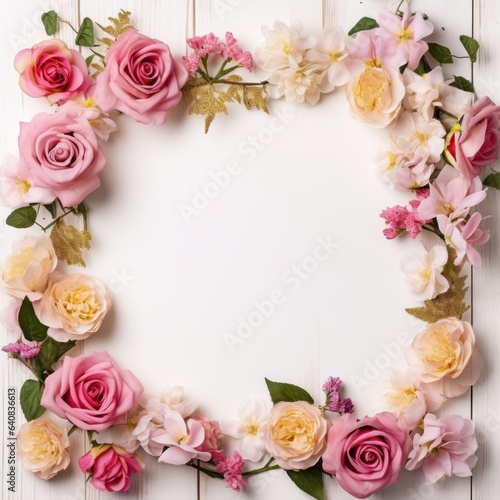 Flowers frame on  background. Top view