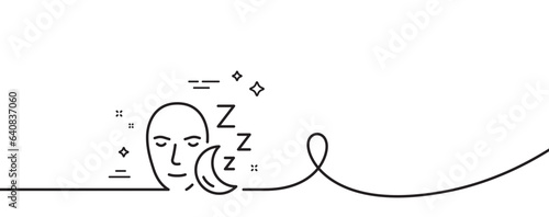 Sleep line icon. Continuous one line with curl. Night rest sign. Sleeping face symbol. Sleep single outline ribbon. Loop curve pattern. Vector