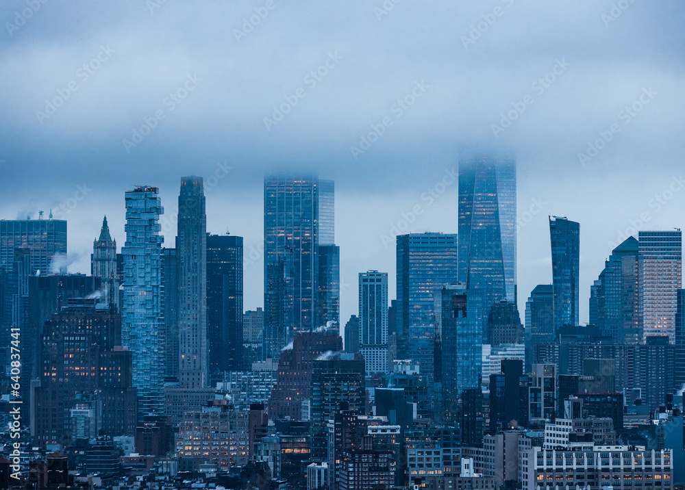 Manhattan skyline in the fog