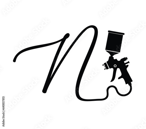 A vector illustration of gun spray paint monogram logo initial letter N