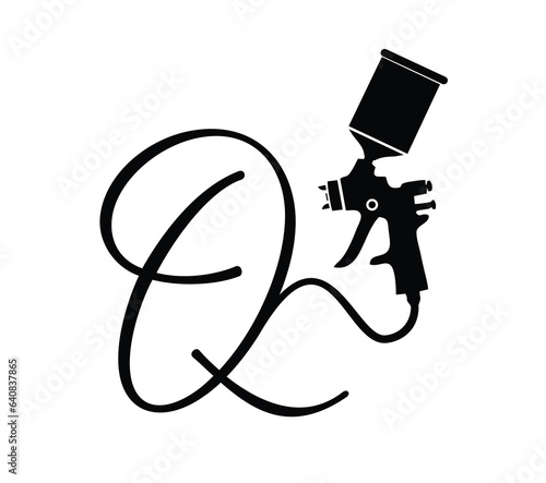 A vector illustration of gun spray paint monogram logo initial letter Q