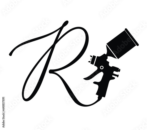 A vector illustration of gun spray paint monogram logo initial letter R