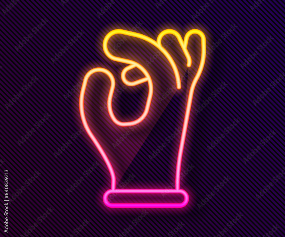 Glowing neon line Medical rubber gloves icon isolated on black background. Protective rubber gloves. Vector Glowing neon line Medical rubber gloves icon isolated on black background. Protective rubber gloves. Vector