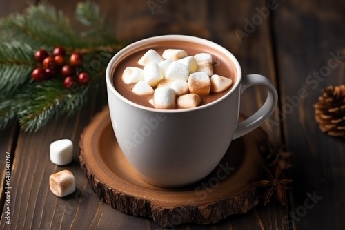 Cup of hot chocolate with marshmallow  Tradition Christmas winter sweet drink