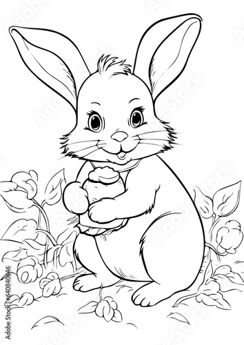 Funny Rabbit Eating Carrot: Whimsical Illustration for Children's Coloring Book
