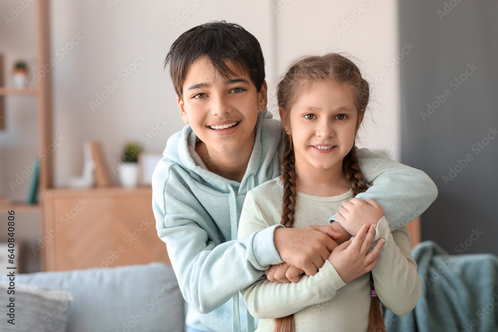 Little boy hugging his sister at home Little boy hugging his sister at home