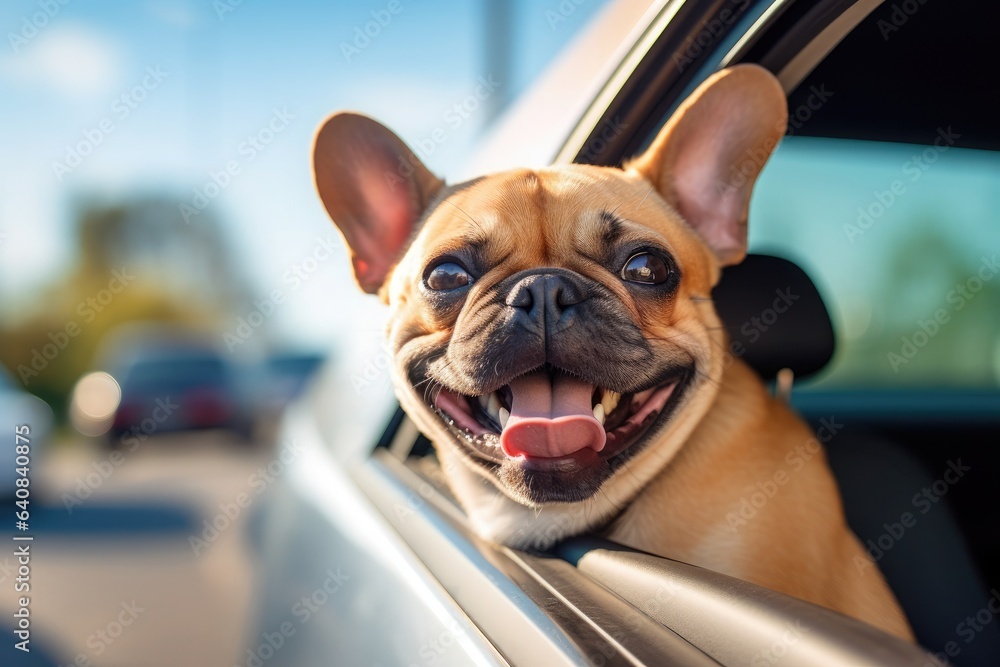 Cute dog looking out of car window