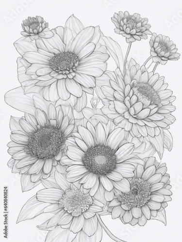 Black and white flower coloring page  for floral coloring book. doodle floral hand drawn drawing sketch  KDP interior with generative ai