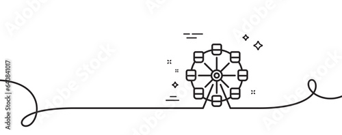 Ferris wheel line icon. Continuous one line with curl. Amusement park sign. Carousels symbol. Ferris wheel single outline ribbon. Loop curve pattern. Vector
