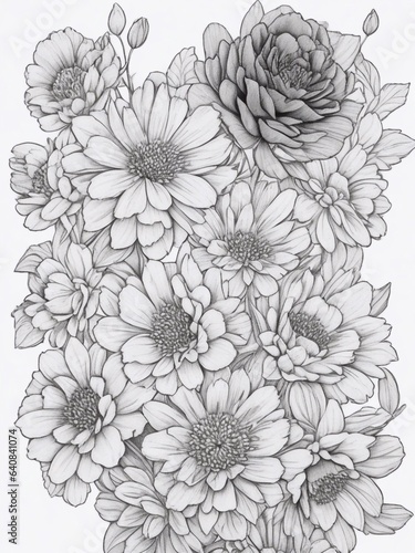 Black and white flower coloring page  for floral coloring book. doodle floral hand drawn drawing sketch  KDP interior with generative ai