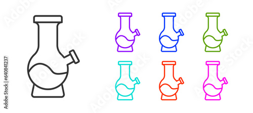 Black line Glass bong for smoking marijuana or cannabis icon isolated on white background. Set icons colorful. Vector