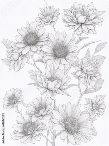 Black and white flower coloring page  for floral coloring book. doodle floral hand drawn drawing sketch  KDP interior with generative ai