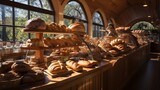Bakery showcase. Various breads, baguettes. Rye, buckwheat, bran, gluten-free, wheat buns Confectionery. private bakery in the shop.
