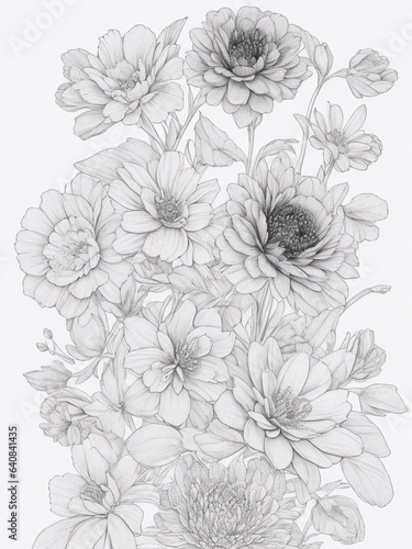 Black and white flower coloring page  for floral coloring book. doodle floral hand drawn drawing sketch  KDP interior with generative ai
