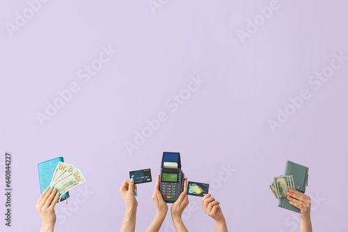 Women with money, wallets, ...