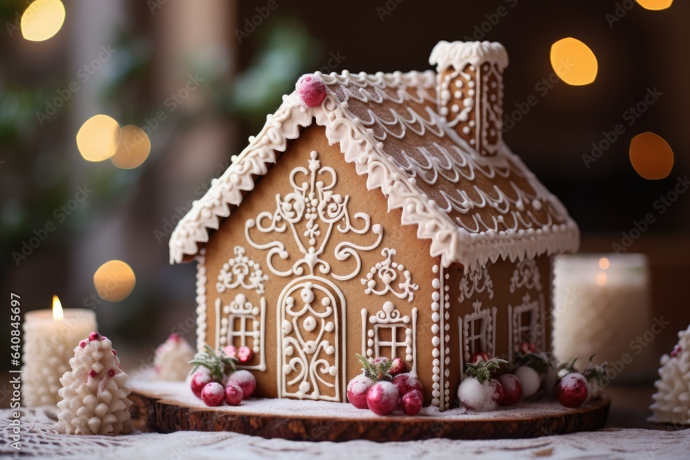 Gingerbread house on the Christmas table Gingerbread house on the Christmas table
