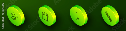 Set Isometric line Flying stone, Police assault shield, rubber baton and Chain link icon. Vector