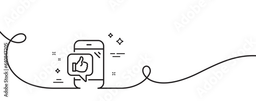 Mobile like line icon. Continuous one line with curl. Thumbs up sign. Positive feedback symbol. Mobile like single outline ribbon. Loop curve pattern. Vector