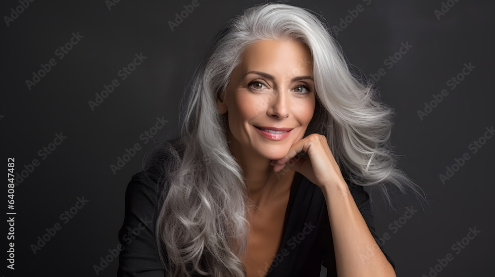 Fototapeta premium Beautiful Woman, Model, Mature, Natural, Studio Portrait, Lovely, Generative AI