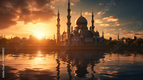 the beauty of the mosque with an Islamic background