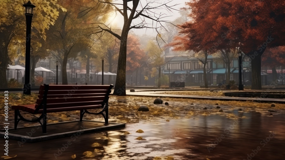 Park, autumn season, after rainy weather