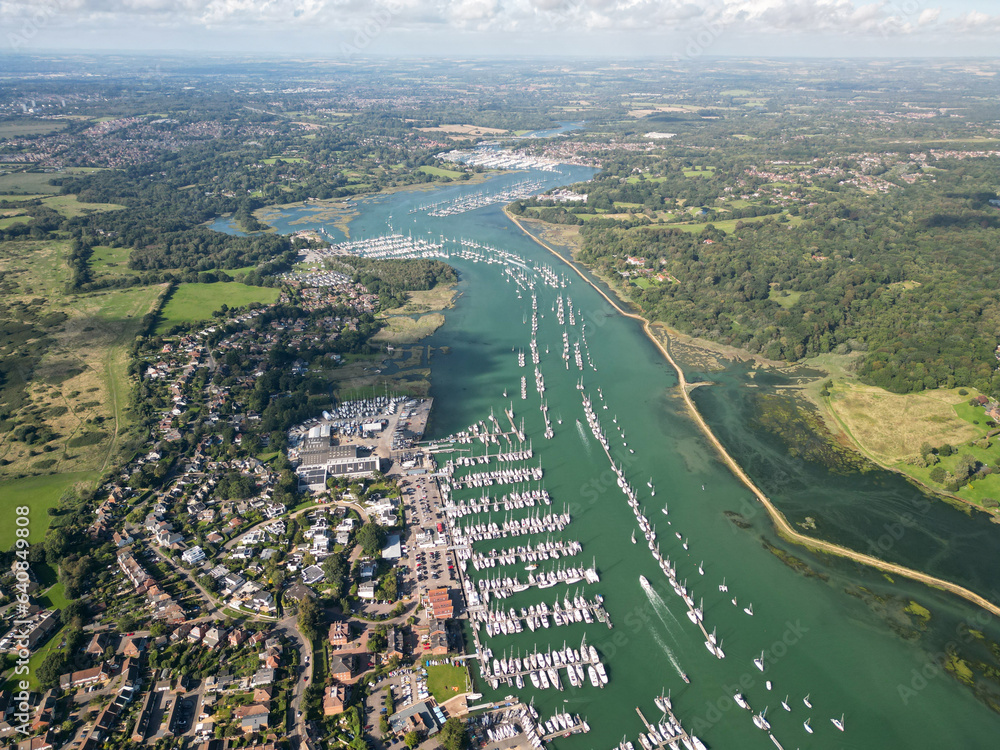 Fototapeta premium Hamble Le Rice, Hamble Aerial View Uk Drone Shot