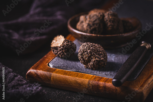 Expensive black truffles gourmet mushrooms photo