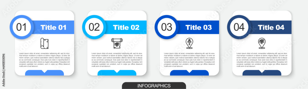 Fototapeta premium Set line Papyrus scroll, Eye of Horus on papyrus, Cross ankh and . Business infographic template. Vector