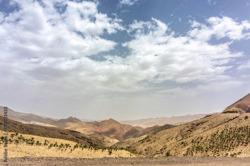 Landscape impression of the semidesert along the atlas torrent in morocco in summer Landscape impression of the semidesert along the atlas torrent in morocco in summer