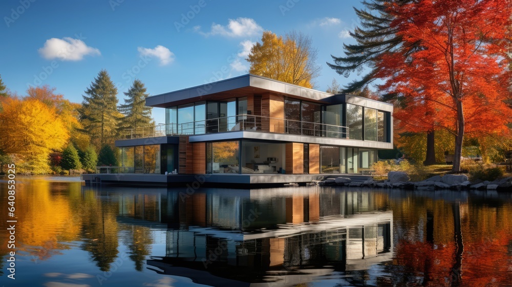 A modern house at a lake
