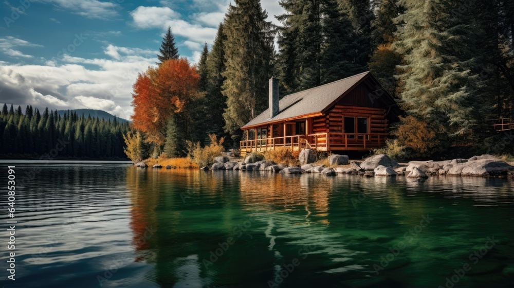 Fototapeta premium A cabin at a lake