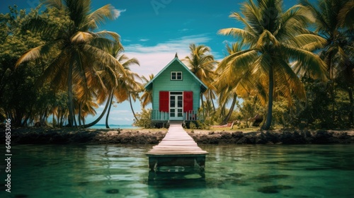 A cabin in a tropical island in the middle of the ocean