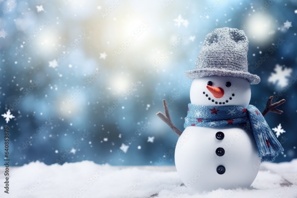 snowman winter holiday concept. Holiday Winter background for Merry Christmas and Happy New Year