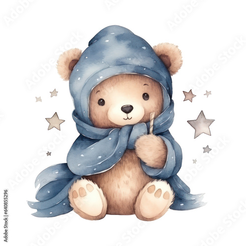 Cute watercolor night bear