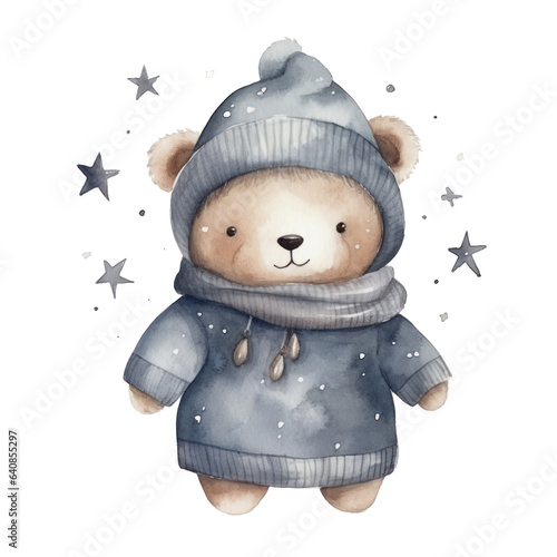 Cute watercolor night bear