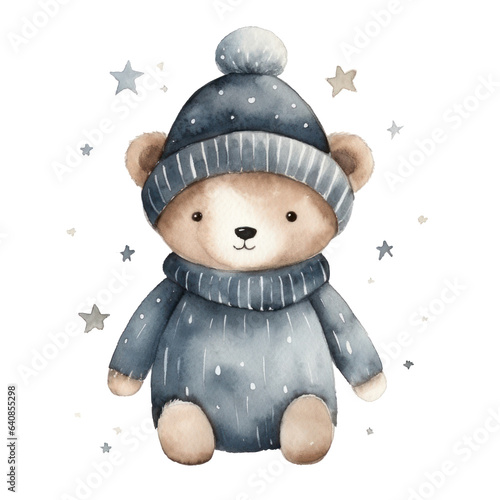 Cute watercolor night bear