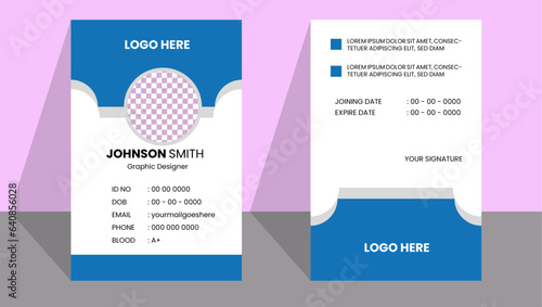 Simple vector office ID card design template. Creative Corporate Business identity card for employees with four color variations,Modern and creative corporate company employee id card template with to