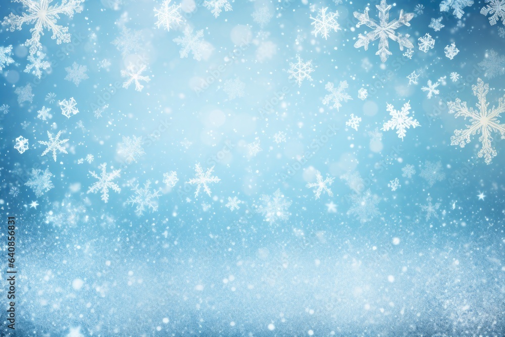Abstract snow bokeh texture on blue background