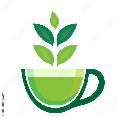 Green tea, herbal tea or herbal cup vector illustration, Green tea cup with tea leaves stock vector image, clipart, symbol