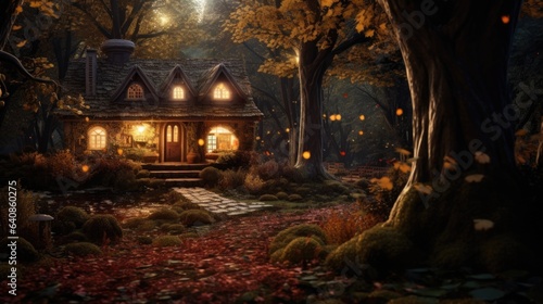 A house in the woods at night