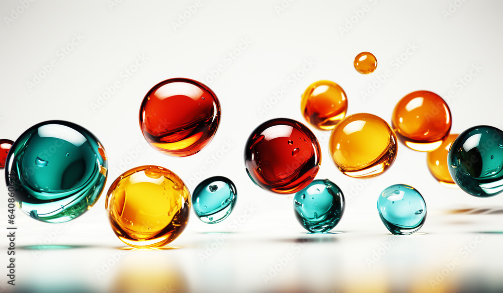 Fototapeta premium Colored glass marbles on white background. AI generated