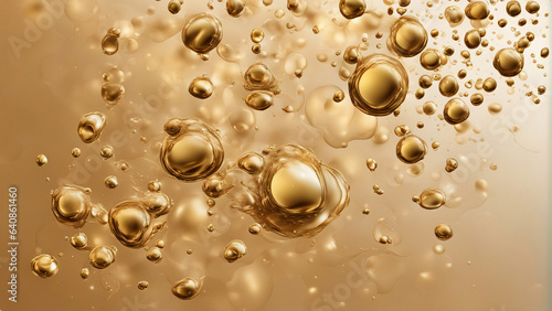 Oil bubbles background, AI generative bubbling drops of gold liquid. AI generative oil bubbles in abstract natural transparent liquid fluid splash© ART-PHOTOS